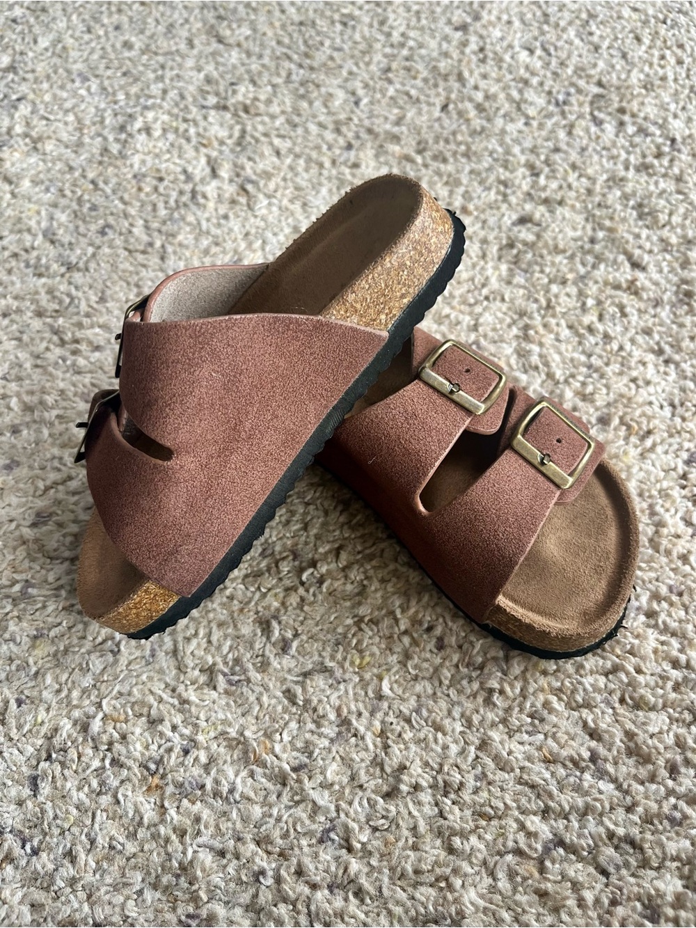 Lucky Brand Kids Double-Buckle Brown Suede Slide Sandals - Size